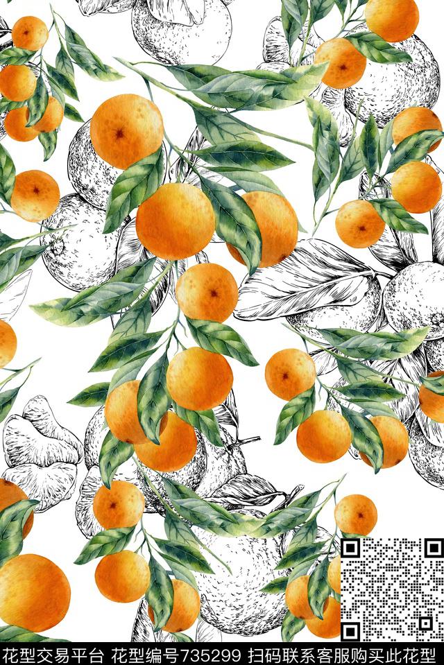 手绘橘子柠檬数码印花华亿平台下载（图片编号: 735299） - 瓦栏（Walan）