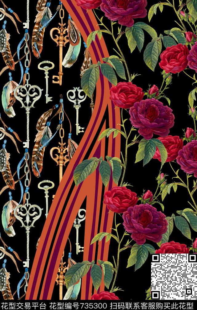 定位复古玫瑰数码印花华亿平台下载（图片编号: 735300） - 瓦栏（Walan）