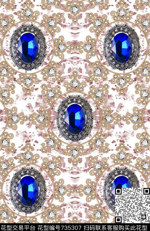 手绘笔触宝石数码印花华亿平台下载（图片编号: 735307） - 瓦栏（Walan）