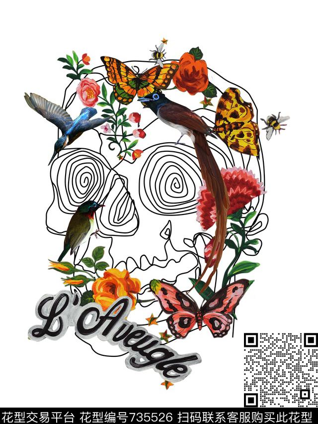 骷髅头线条潮牌数码印花华亿平台下载（图片编号: 735526） - 瓦栏（Walan）