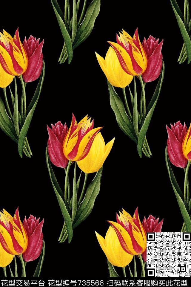 郁金香杜嘉班纳大花传统印花华亿平台下载（图片编号: 735566） - 瓦栏（Walan）