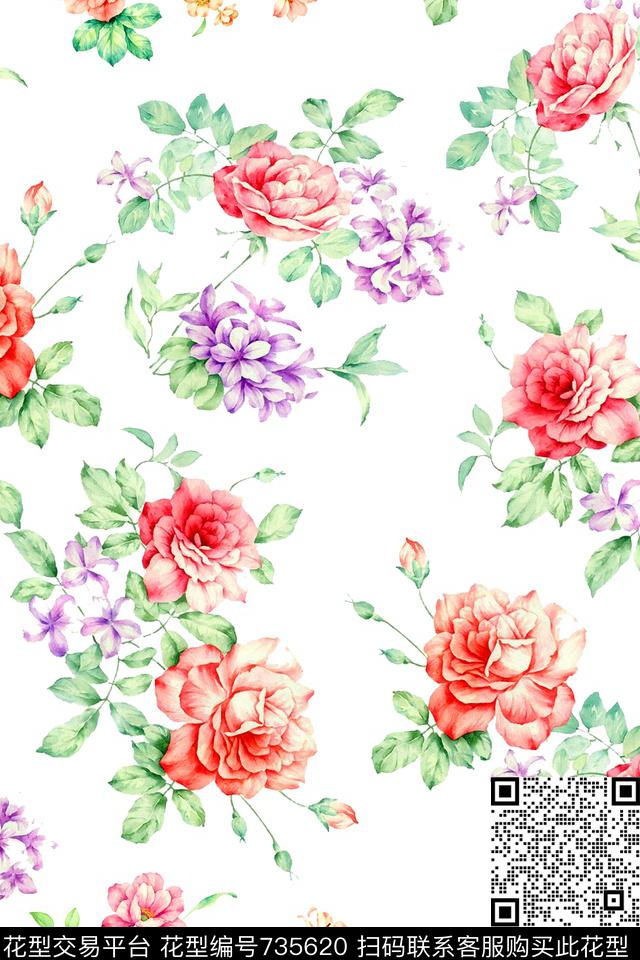 大花花卉花朵数码印花华亿平台下载（图片编号: 735620） - 瓦栏（Walan）