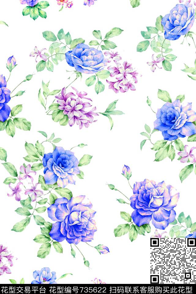 大花花卉花朵数码印花华亿平台下载（图片编号: 735622） - 瓦栏（Walan）