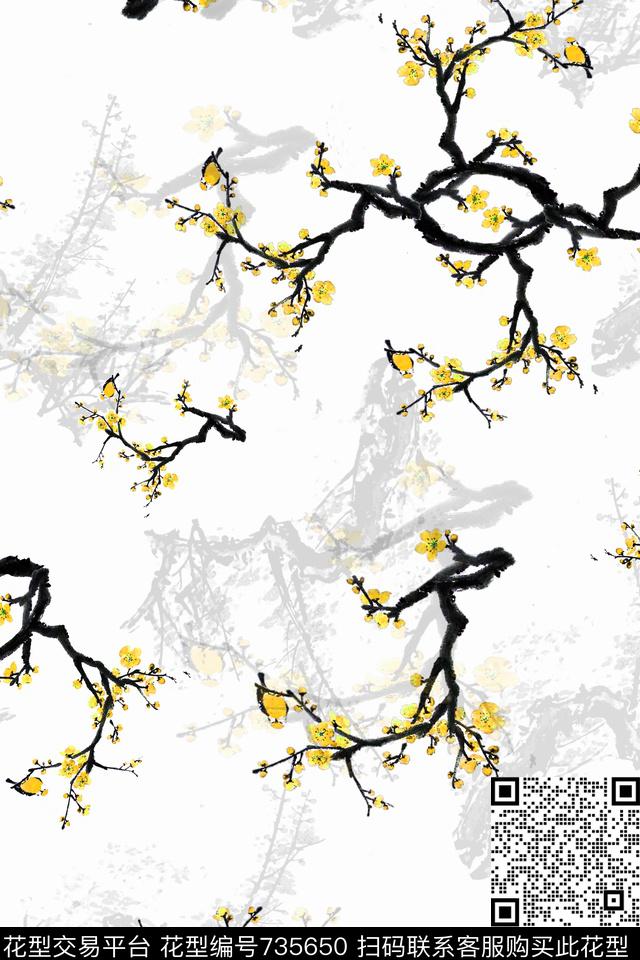 血红花卉透明花数码印花华亿平台下载（图片编号: 735650） - 瓦栏（Walan）