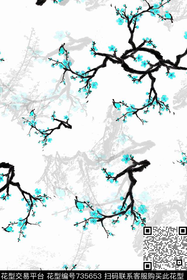 血红花卉透明花数码印花华亿平台下载（图片编号: 735653） - 瓦栏（Walan）