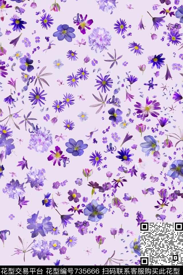 手绘小碎花花卉数码印花华亿平台下载（图片编号: 735666） - 瓦栏（Walan）