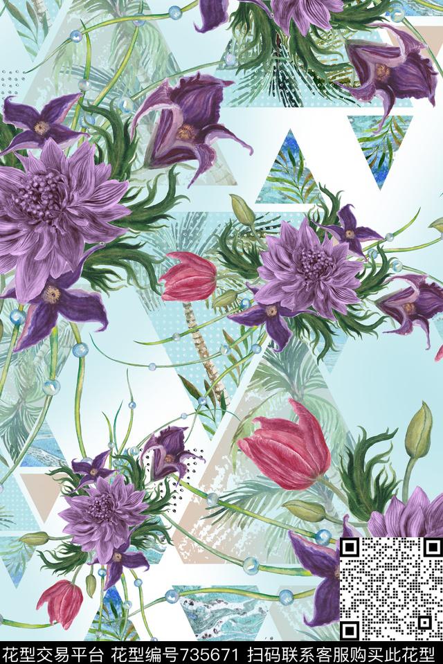 精美手绘花卉数码印花华亿平台下载（图片编号: 735671） - 瓦栏（Walan）