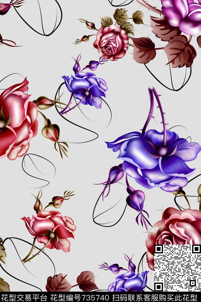 花卉数码印花华亿平台下载（图片编号: 735740） - 瓦栏（Walan）