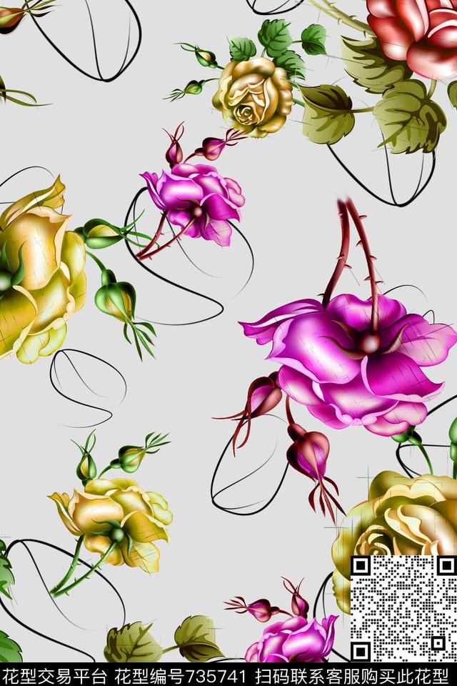 花卉数码印花华亿平台下载（图片编号: 735741） - 瓦栏（Walan）