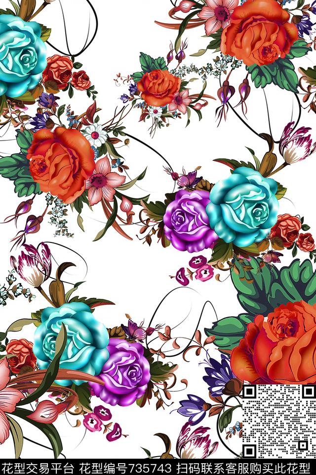 花卉数码印花华亿平台下载（图片编号: 735743） - 瓦栏（Walan）