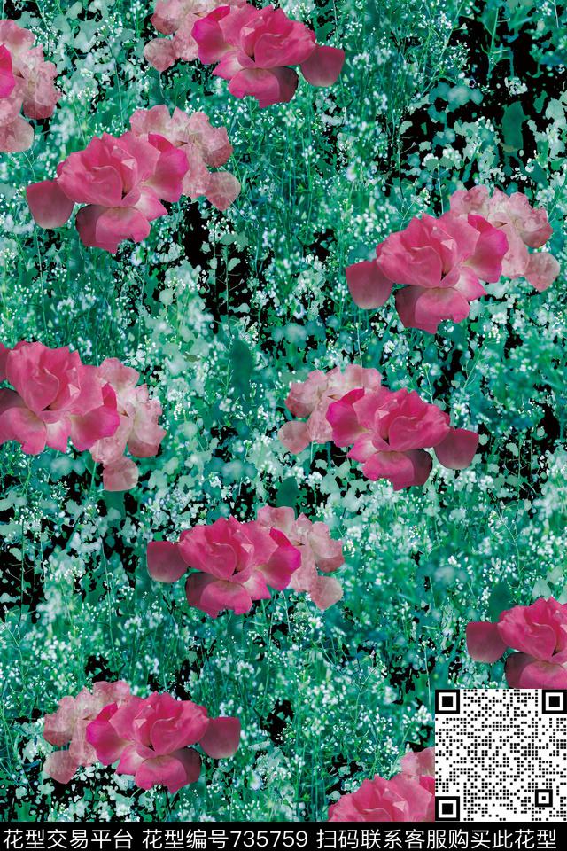 花瓣花朵花卉数码印花华亿平台下载（图片编号: 735759） - 瓦栏（Walan）