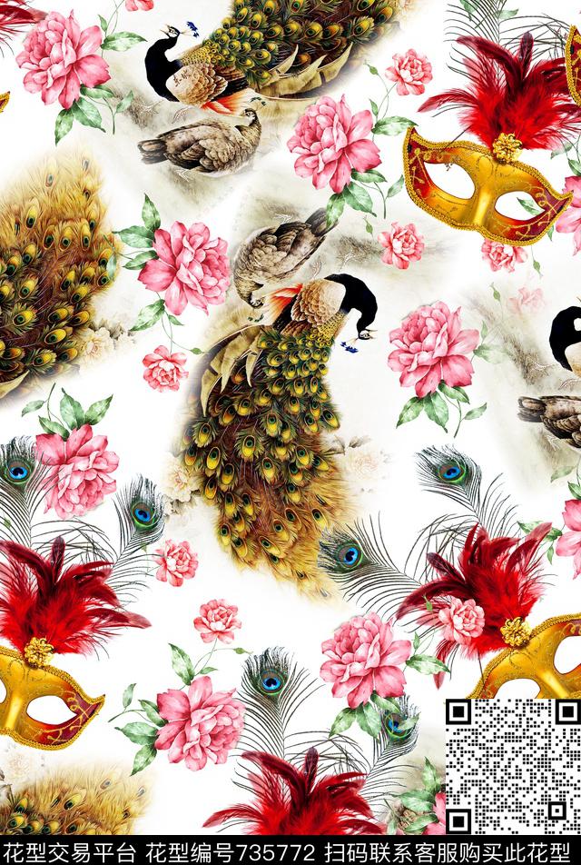花卉手绘花卉面具数码印花华亿平台下载（图片编号: 735772） - 瓦栏（Walan）