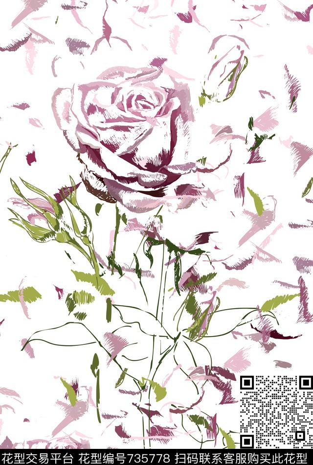 手绘花卉乱花花卉传统印花华亿平台下载（图片编号: 735778） - 瓦栏（Walan）