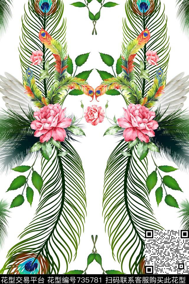 孔雀眼手绘花卉乱花数码印花华亿平台下载（图片编号: 735781） - 瓦栏（Walan）