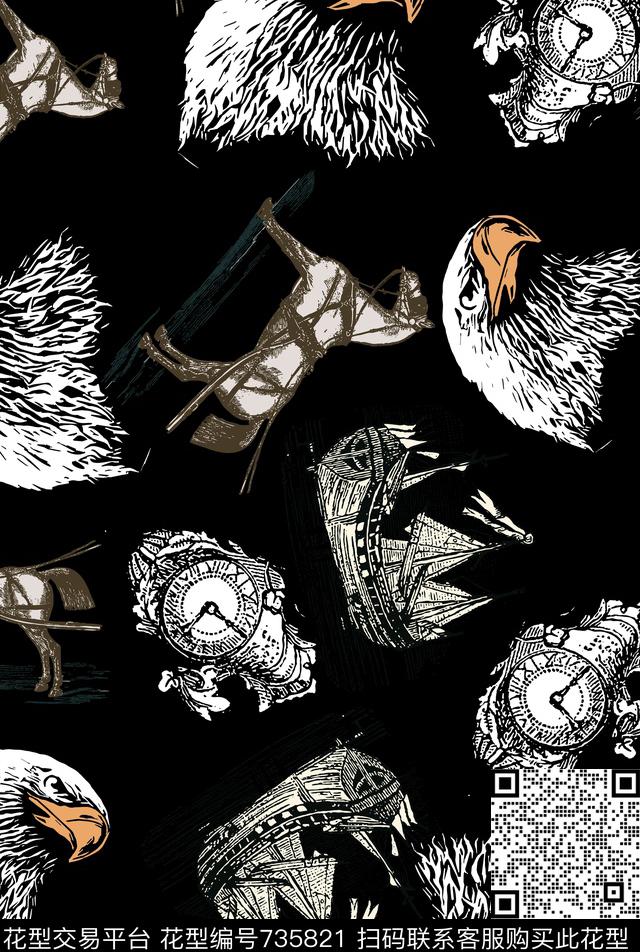 鹰头马钟传统印花华亿平台下载（图片编号: 735821） - 瓦栏（Walan）