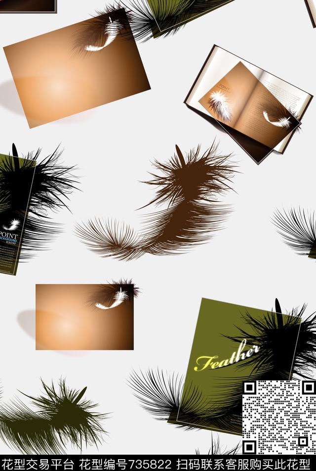 羽毛方块黑羽毛数码印花华亿平台下载（图片编号: 735822） - 瓦栏（Walan）
