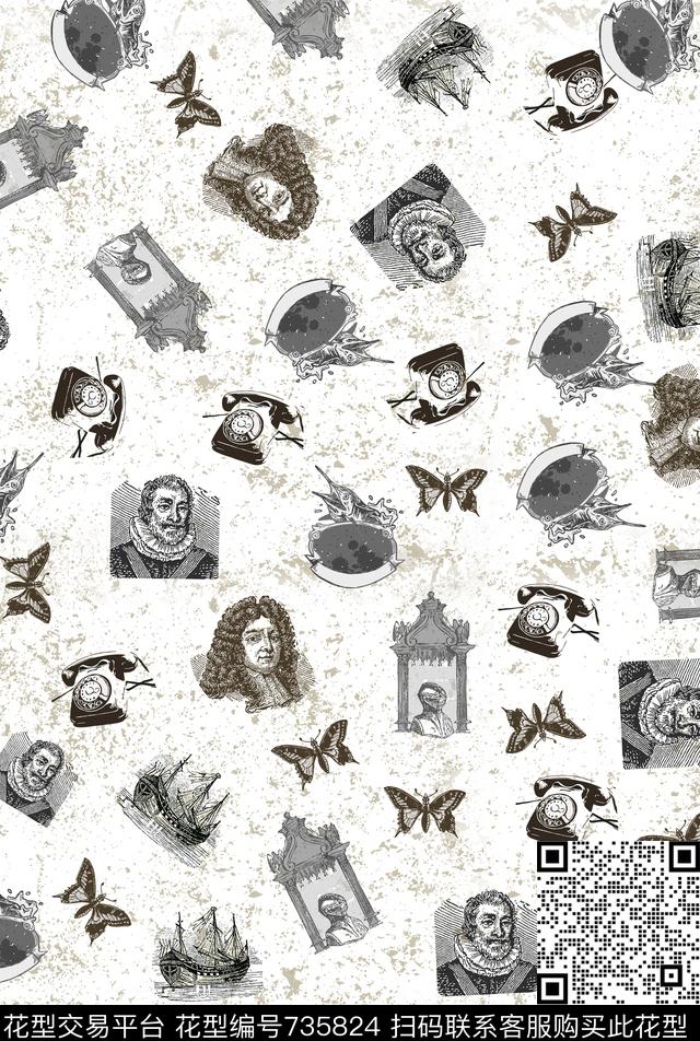 人头像蝴蝶电话传统印花华亿平台下载（图片编号: 735824） - 瓦栏（Walan）
