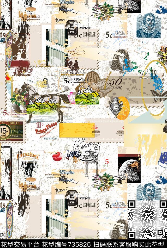 手绘花纹特色背景人头像数码印花华亿平台下载（图片编号: 735825） - 瓦栏（Walan）