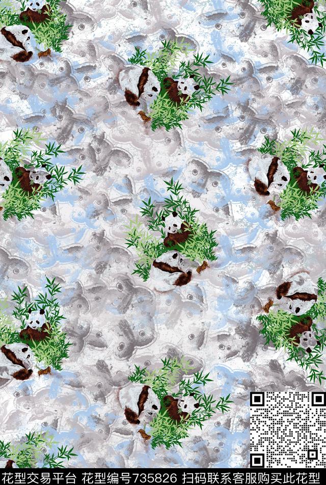 花纹熊猫竹叶数码印花华亿平台下载（图片编号: 735826） - 瓦栏（Walan）