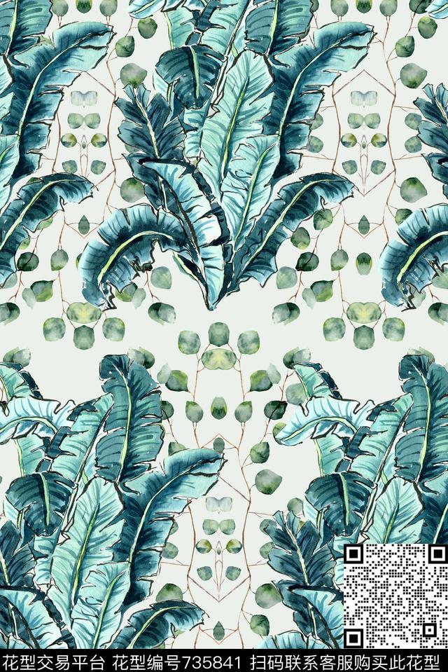 芭蕉叶藤条叶子数码印花华亿平台下载（图片编号: 735841） - 瓦栏（Walan）