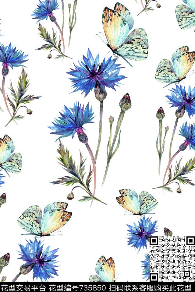 手绘错落花卉数码印花华亿平台下载（图片编号: 735850） - 瓦栏（Walan）
