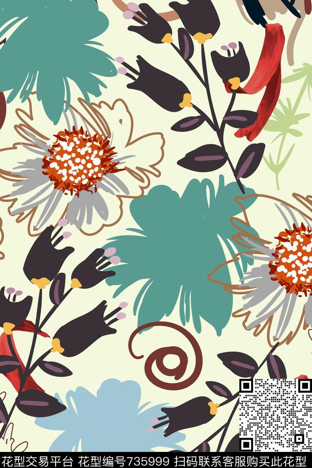 花朵花卉传统印花华亿平台下载（图片编号: 735999） - 瓦栏（Walan）