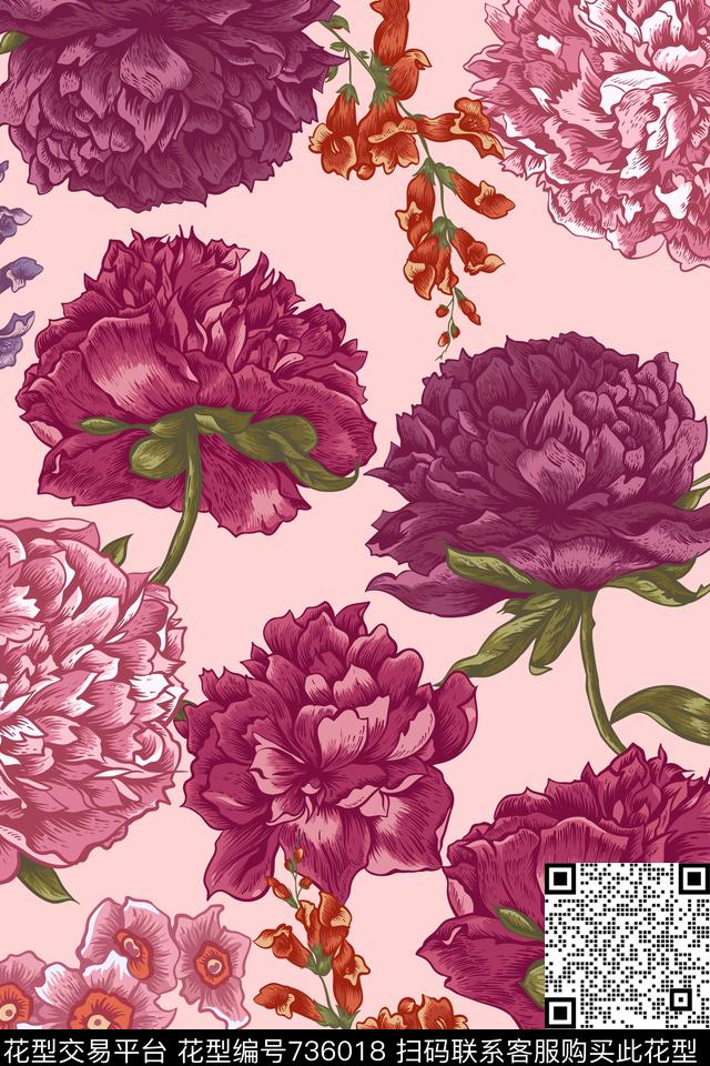 小碎花大花花朵数码印花华亿平台下载（图片编号: 736018） - 瓦栏（Walan）