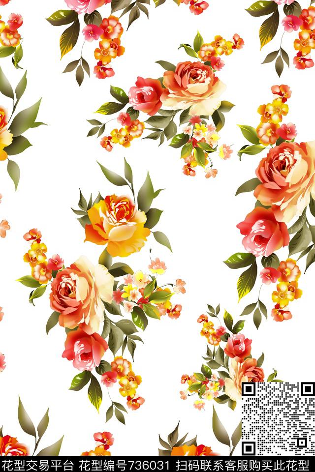 大花花朵花卉数码印花华亿平台下载（图片编号: 736031） - 瓦栏（Walan）