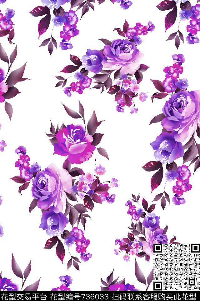 大花花朵花卉数码印花华亿平台下载（图片编号: 736033） - 瓦栏（Walan）