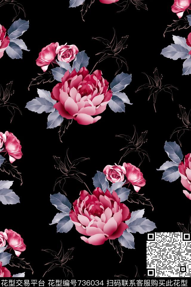 大花花朵花卉数码印花华亿平台下载（图片编号: 736034） - 瓦栏（Walan）