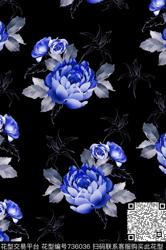 大花花朵花卉数码印花华亿平台下载（图片编号: 736036） - 瓦栏（Walan）