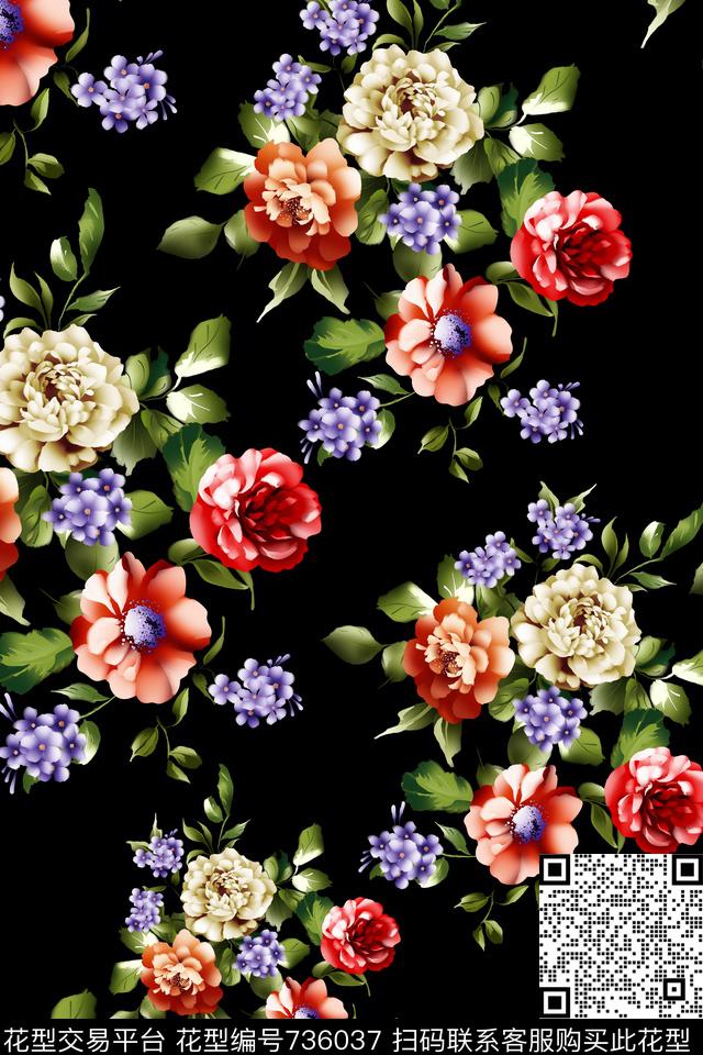 大花花朵花卉数码印花华亿平台下载（图片编号: 736037） - 瓦栏（Walan）