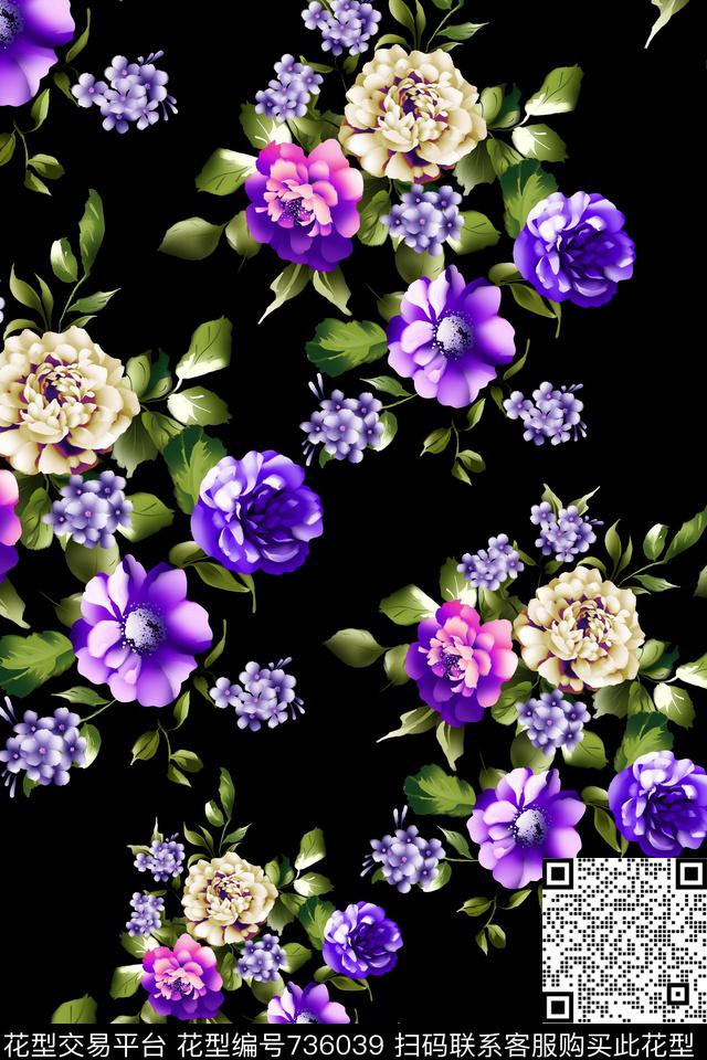 大花花朵花卉数码印花华亿平台下载（图片编号: 736039） - 瓦栏（Walan）