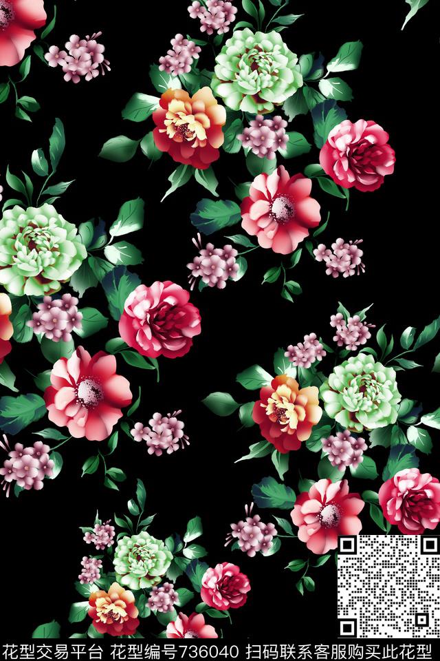 大花花朵花卉数码印花华亿平台下载（图片编号: 736040） - 瓦栏（Walan）