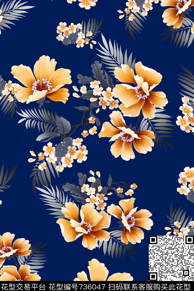 树叶花卉花朵数码印花华亿平台下载（图片编号: 736047） - 瓦栏（Walan）