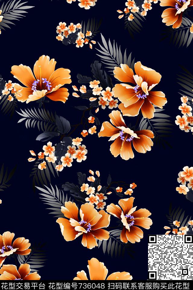 树叶花卉花朵数码印花华亿平台下载（图片编号: 736048） - 瓦栏（Walan）