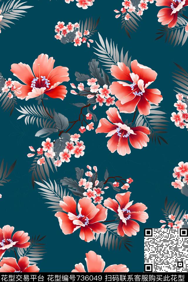 树叶花卉花朵数码印花华亿平台下载（图片编号: 736049） - 瓦栏（Walan）