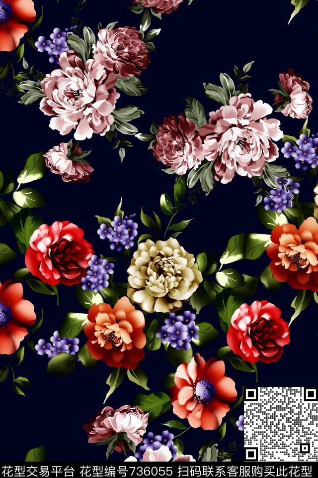 树叶花卉花朵数码印花华亿平台下载（图片编号: 736055） - 瓦栏（Walan）