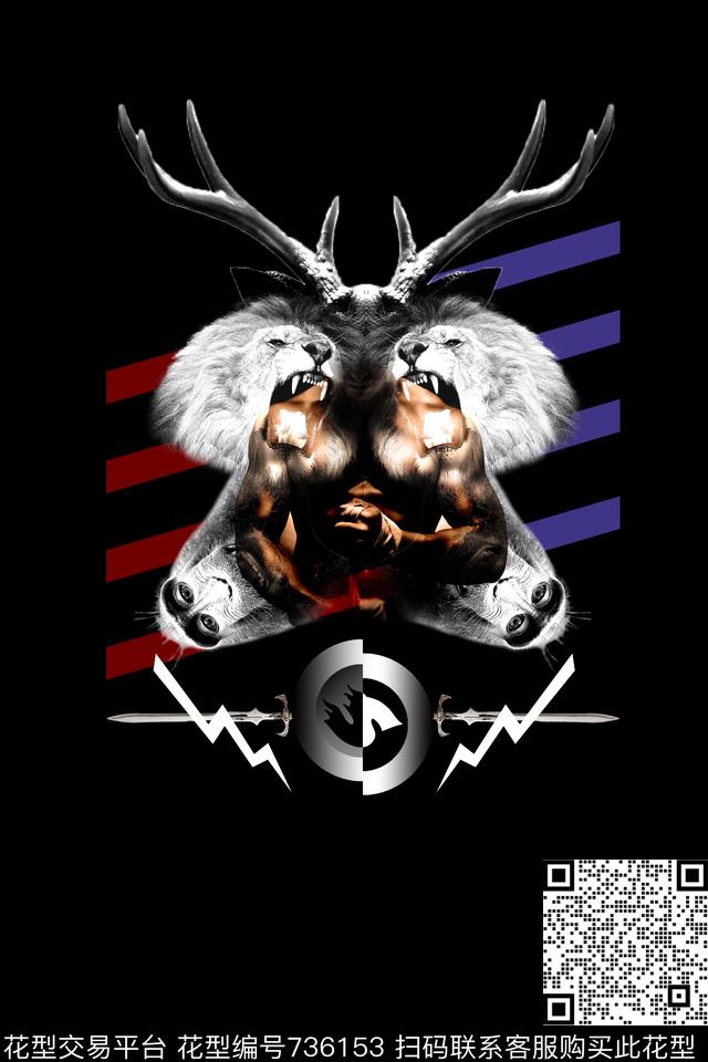 抽象动物鹿男人数码印花华亿平台下载（图片编号: 736153） - 瓦栏（Walan）