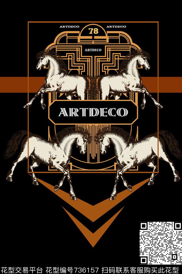 卡通动物马几何数码印花华亿平台下载（图片编号: 736157） - 瓦栏（Walan）