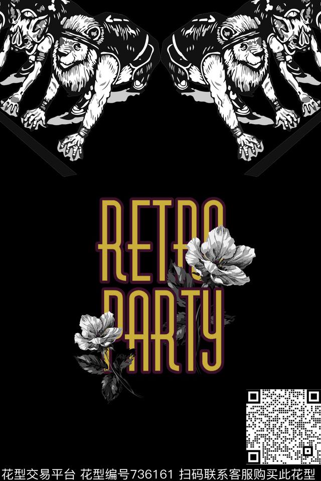 黑白英文花卉数码印花华亿平台下载（图片编号: 736161） - 瓦栏（Walan）