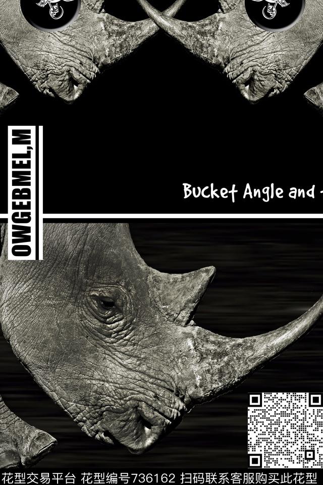 黑白动物犀牛英文数码印花华亿平台下载（图片编号: 736162） - 瓦栏（Walan）