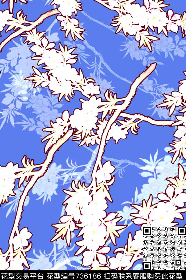 血红花卉透明花数码印花华亿平台下载（图片编号: 736186） - 瓦栏（Walan）