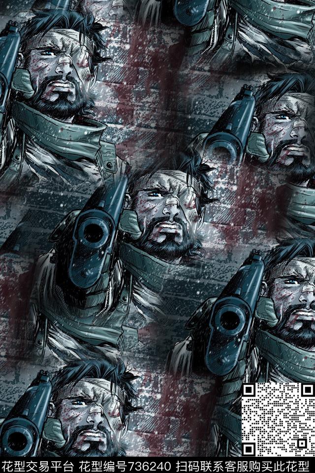 抽象手绘游戏人物纹理数码印花时尚潮流男装夹克外套卫衣棉服印花潮流欧美复古印花数码印花华亿平台下载（图片编号: 736240） - 瓦栏（Walan）