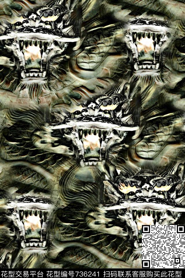 抽象纹理动物龙头数码印花时尚潮流男装夹克外套卫衣棉服印花潮流欧美复古印花数码印花华亿平台下载（图片编号: 736241） - 瓦栏（Walan）