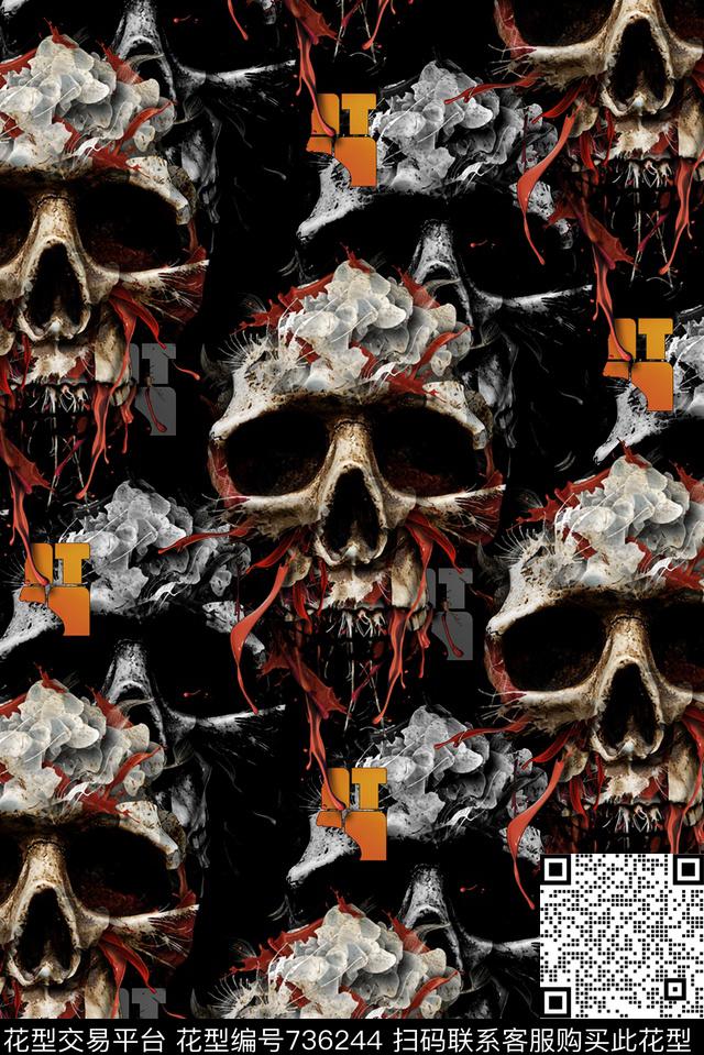 抽象手绘水彩画游戏场景人物骷髅头纹理数码印花时尚潮流男装夹克外套卫衣棉服印花潮流欧美复古印花数码印花华亿平台下载（图片编号: 736244） - 瓦栏（Walan）