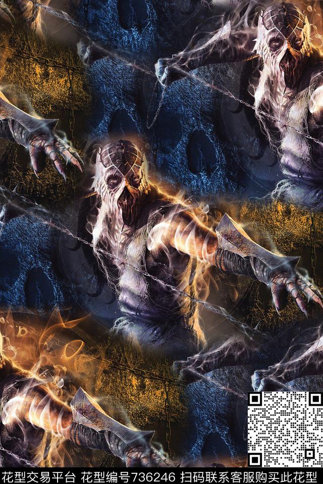 抽象手绘水彩画游戏场景人物骷髅头纹理数码印花时尚潮流男装夹克外套卫衣棉服印花潮流欧美复古印花数码印花华亿平台下载（图片编号: 736246） - 瓦栏（Walan）