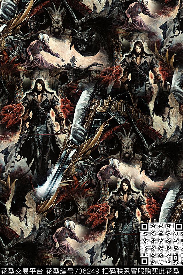 抽象手绘游戏人物场景数码印花时尚潮流男装夹克外套卫衣棉服印花潮流欧美复古印花数码印花华亿平台下载（图片编号: 736249） - 瓦栏（Walan）