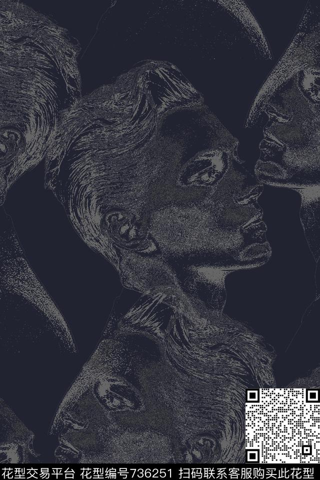 抽象手绘纹理男子人物纹理印花时尚潮流男装夹克外套卫衣棉服印花潮流欧美复古印花数码印花华亿平台下载（图片编号: 736251） - 瓦栏（Walan）