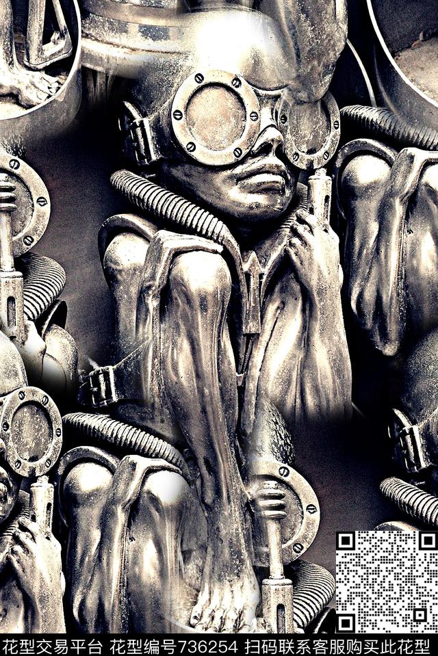 抽象手绘异形金属人物数码印花时尚潮流男装夹克外套卫衣棉服印花潮流欧美复古印花数码印花华亿平台下载（图片编号: 736254） - 瓦栏（Walan）